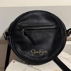 Jessica Simpson black faux leather round crossbody